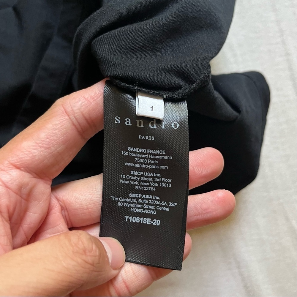 Sandro Paris black mesh insert contrast ruffle short sleeve T-shirt - Picture 4 of 5